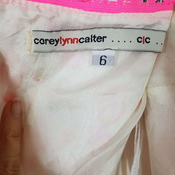 Corey Lynn Calter Cream Pink Print Strapless A-Line Midi Dress Women's Size 6 - Picture 4 of 6
